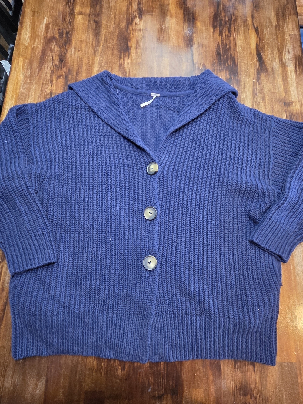 Free People Swim Too Deep Blue Knit Button-Front Cardigan L
